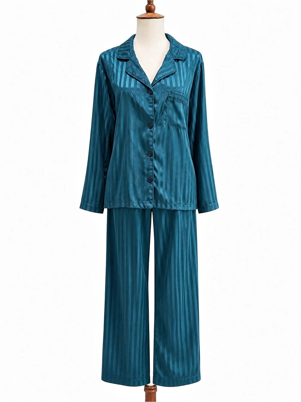 Tart Satin Striped Pajama Set in Blue Size Large